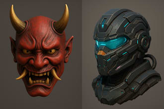 sculpt realistic mask full face mask cosplay oni mask 3d helmet halloween stl