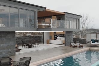 buildup luxury villa exterior, architectural interior, harmony bungalow concept