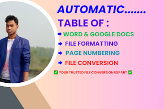do page numbering table of word and google docs file formatting etc