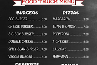 design your food truck menu ,food menu