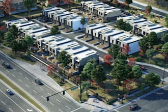 recreational master plan,render landscape, townhome complex,real estate building