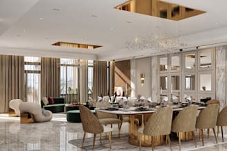 renovate modern luxury living space, dining area modeling, pooja space rendering