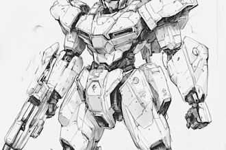 drawing gundam, transformer, robot, armor, and mecha