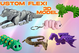 design flexi toy stl for 3d printing, flexi animal, articulated model in any way