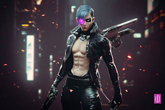 design cyberpunk and fantasy character splash art