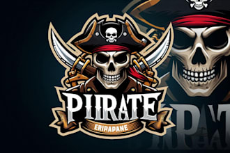 design a fierce pirate skull mascot logo for gaming sports or branding