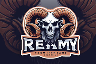 create a badass custom ram skull mascot logo for your brand
