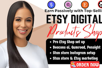 do etsy stan store marketing, stan store setup, beacons ai, pensight, or gumroad