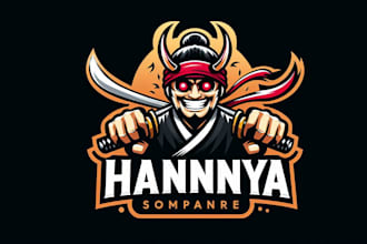 design a fierce hannya katana mascot logo for sports twitch or brand identity