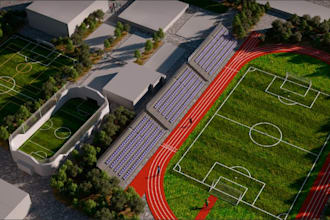 renew 3d sport arena,cgi animated soccer field,outdoor stadium,landscape render