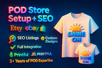 set up etsy ebay shopify pod store with printify printful SEO product listing