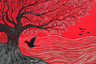 draw a line illustration, a linocut or an engraving