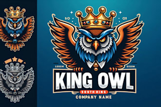 design a powerful king owl mascot logo with royalty and personality