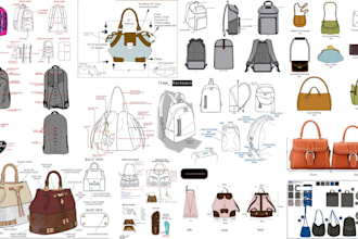 design fashion handbag, bag, duffle bag, backpack, wallet and make a tech pack