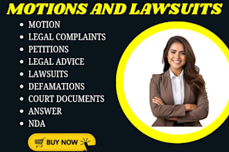 draft court pleadings, motion, lawsuit, complaint, petition, appeal, answer, nda