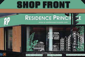 design creative shop front window graphic, store front design, banner