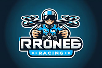 design unique drone racing mascot logo with futuristic concept art