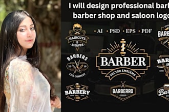 create custom barber, barbershop and beauty saloon logo