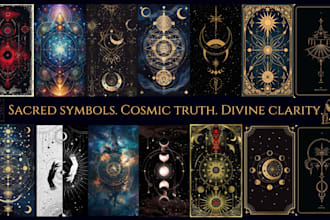 design mystical, celestial, oracle or tarot card deck with sacred art and sigils