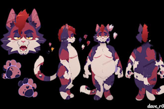 draw furry character reference sheet, anthro nsfw oc fursona for fursuit