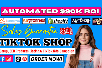setup automated 90k ROI tiktok shop, cj dropshipping or autods tiktok shop setup