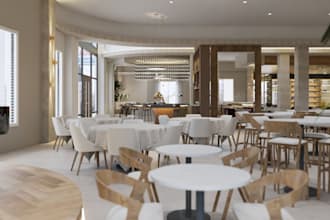 redesign 3d restaurant interior, cafe, render coffee retail shop, kiosk, bakery
