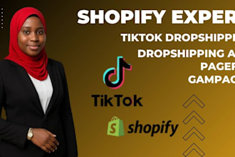 be your shopify expert for tiktok dropshipping with pagefly gempages and ads