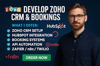 setup zoho crm, zoho site, api integration zoho book hubsopt crm, hotel booking