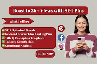promote your pinterest with SEO pins and board to 2k for traffic and growth