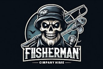 design a badass fisherman skull logo or mascot for your brand or apparel
