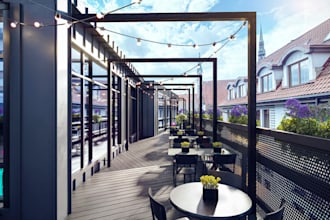 renovate 3d commercial space, render restaurant interior, cigar lounge, spa, bar