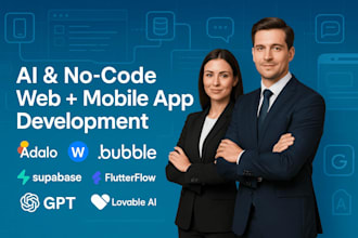 build ai, no code web, mobile app using adalo, weweb, xano, gpt, bubble, 10web