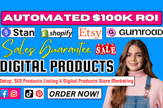 setup 100k ROI automated shopify store, stan store or etsy digital product store