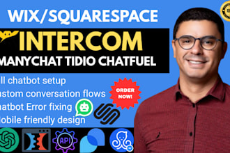 integrate auto reply manychat, intercom, chatfuel chatbot into wix, squarespace
