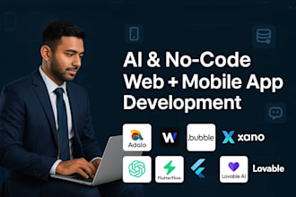 build no code or ai web and mobile app using adalo, weweb, bubble, xano, 10web