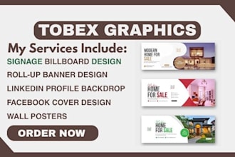 design signage billboard roll up banner, linkedin profile backdrop banner design
