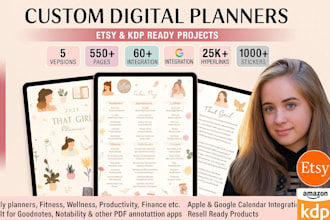 custom digital planner, hyperlinked planner, workbook, journals