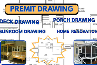 draw patio, deck, porch, sunroom, home addition drawings for city permit