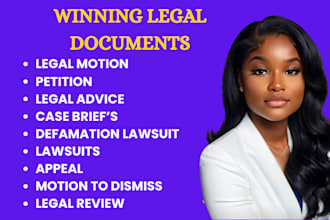 draft legal motion, legal complaint, legal appeal, lawsuit, letters, petition