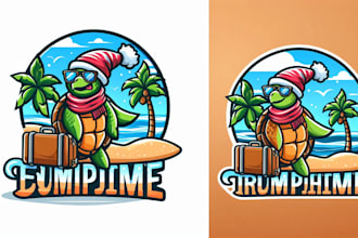 custom beach turtle holiday mascot logo design relaxed, fun memorable