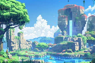create a pixel art background, scenery fantasy for retro pixel game animation