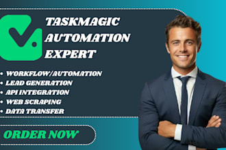 create taskmagic made com make com automation, API integration, data scraping