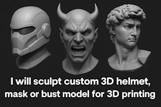 sculpt custom 3d helmet, face mask model or bust model for 3d printing stl