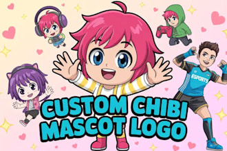 design a cute chibi anime mascot esport logo for real estate, vtuber or twitch