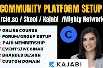 setup circle so, skool, kajabi, mighty networks online community, online course