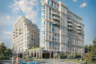 do commercial building gated community building 3d rendering walkthrough video