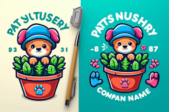 design pats nursery mascot logo with satisfaction guaranteed