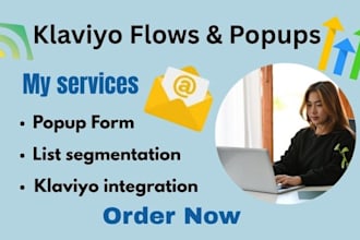 setup klaviyo flows integration, popup forms and list segmentation