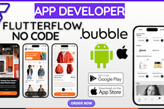 build custom flutterflow, bubble mobile apps for ios android