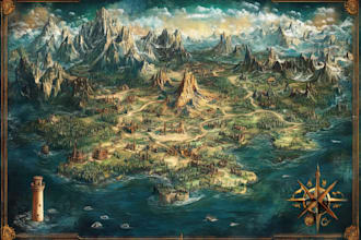 create fantasy map illustration for dnd, novels and games